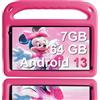GOODTEL Tablet Kids Android 13 7GB RAM+64 GB ROM, Tablet da 7 pollici per bambini, WiFi, Bluetooth, GPS, istruzione + giochi, doppia fotocamera, controllo parentale, con custodia EVA - Rosa