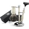 Haryali London, Kit da barba da uomo, 3 pezzi, rasoio di sicurezza a bordo triplo con spazzola per capelli di tasso puro e supporto da barba, kit da toelettatura da uomo, set regalo per rasatura
