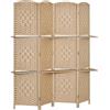 HOMCOM Paravento da Interno a 4 Pannelli Pieghevole con Mensole 160x170 cm, Colore Naturale