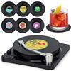 Litensh sottobicchieri in vinile retrò CD, antiscivolo, in gomma, isolati, rotondi, per tè, caffè, bevande, protezione da tavolo impedisce lo scivolamento del supporto (Modello M1 + Supporto)