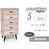 Gicos Cassettiera Legno 5 Cassetti cm 60x40x h.118 Colore Rovere