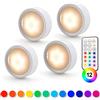 DA LIGHT Set di 4 faretti LED da incasso RGBW con telecomando, senza fili, funzionamento a batteria, illuminazione regolabile per scale, vetrine, armadietti e cucine