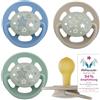 nip - Cherry Green Night | 0-6 mesi | Ciuccio per l'allattamento con pulsante luminoso per neonati. Ciuccio sostenibile realizzato con materie prime naturali | 4 pezzi, blu/verde
