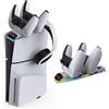 AARONMEI Stazione di ricarica per controller PS5 con luce RGB, caricatore doppio controller PS5 per PS5 Slim Digital e Disc Edition, con supporto per cuffie e cavo di ricarica rapida (Bianco)