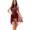 Freebily Abito da Pattinaggio Artistico Donna Paillettes Chiffon Leotards Vestito Danza Classica Abito da Ballo Latino Ballerina Samba Rumba Salsa Jazz Danza Moderna Borgogna M
