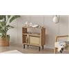 Hanah Home Elegante tavolo laterale con inserti in metallo, finitura noce e quercia, 60 x 60 x 25,5 cm, 100% melamina, spessore 18 mm, rivestimento UV resistente per spazi moderni