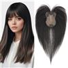 S-noilite Topper Capelli Umani per Donne, 21g Capelli Veri con Frangia, 27CM Frangia Fermaglio per Capello, Umani Toppers con 8x11CM Base in Pizzo, Topper Capello Veri per Diradati, Noir Naturel #1B