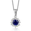 MIORE Collana Classica Miore in Oro Bianco con Zaffiro Blu Centrale di colore Brillante e Diamanti Naturali, Vero Oro 9KT 375, Catenina con Pendente - La Catenina è lunga Cm. 45.