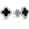 Evensee Orecchini Quadrifoglio Onice Nero Argento 925, Quattro Foglie di Trifoglio Gioiello Portafortuna Ipoallergenico con Rodio, Regalo per Lei Compleanno San Valentino Festa della Mamma
