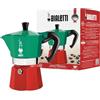 Bialetti Caffettiera Moka Express Tricolore, 6 Tazze, Manico anti scottatura, Non adatta a induzione, 6 Tazze (250 ml), Alluminio