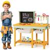 HOMASIS Banco da Lavoro per Bambini, Tavolo da Lavoro Bambini in Legno con Scaffale per Attrezzi e Lavagna, Set di Banchetto da Lavoro Bambini con 16 Accessori, Adatto a 3+ anni, 84,5 x 37 x 80,5 cm