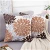 HomeStilez Copricuscini 40x40 Federe Cuscini Divano Dalia Fiore Piante Singolo Stampato Astratto Marrone e Grigio Federa Quadrata Morbido Copricuscino per Divano Panca Camera da Letto Auto Set di 2