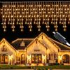 MOLVCE Luci Natale Esterno Cascata 10M 400 LEDs 8 Modalità Cascata Luci Impermeabili IP44 Luce Catena Luci LED Natale Esterno Decorazione per Natale, Matrimonio, Festa, Cortile, Bianco Caldo