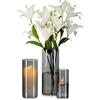 Glasseam Vaso Di Vetro Grande Grigio: 3pcs Vasi Cilindrici Moderni Per Decorazioni Da Tavola Centrotavola - Vasi A Uragano Per Decorazioni Rose Tulipani Pampa Portacandele Decorativi (15/20/25cm)