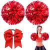 Meanju 3 Pezzi Pom Pom Cheerleader, PON PON Cheerleader, Mano Fiori Cheerleader Pompoms, Lamina Metallica Cheerleading Pom Poms per Eventi Sportivi, Giochi di Palla, Balli (Rosso)