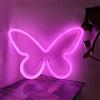 HFHungkeong Farfalla rosa neon, luce al neon a LED, funzionamento USB o a batteria, farfalla, luce decorativa per Natale, bar, compleanno, festa, matrimonio, decorazione da parete