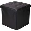 Oceano Pouf Contenitore Pieghevole Poggiapiedi Sgabello in Misto Lino Cassapanca Bauletto Ottomane Porta Giochi Organizzatore Poltrona per Soggiorno Ingresso Camera da letto (Nero 38x38x36)