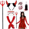Hpbaggy Accessori Halloween Diavolo,Corna Diavolo,Guanti lunghi rossi,Diavolo Forchetta,Tatuaggi halloween,Viso Gemme Autoadesivi,Spruzzo di Sangue Finto,Per Halloween,Cosplay,Donne,Bambini