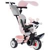 Smoby - Triciclo Baby Driver Rosa - 3 in 1 Evolutivo - Maniglione Parentale Regolabile a 3 Altezze - Freno di Stazionamento, Poggiapiedi, Parasole Anti-UV - Dai 10 Mesi ai 3 Anni - Prodotto in Spagna