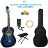 Chitarra Classica 3/4 Blu Custodia Accordatore Poggiapiede Corde Kit Completo