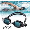 gatmove Occhialini da Nuoto Lenti Graduate con Diottrie, Professionali Lenti HD Antiappannamento con Protezione UV, Cinghie Regolabili e 3 Nasello Intercambiabile Unisex Adulto -Nero