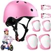 mizikuu Casco Bici Bambino, 7 in 1 Set di Protezioni Regolabile Gomitiere Polso Ginocchiere caschi di protezione per Skateboard Pattini in Linea Bicicletta Protezione 3-7 Anni Bambina, Rosa