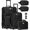 Juskys Set valigia trolley 5 pezzi - 60 litri, 2 ruote, guscio morbido, tessuto idrorepellente, leggero, bagaglio a mano - Valigia nera