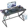 BEXEVUE Scrivania da gioco a LED, 100 x 60 cm, tavolo da gioco ergonomico, telaio Z con superficie in fibra di carbonio, stabile, facile da montare, gancio per cuffie per gaming, studio, lavoro, casa,