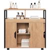 EUGAD Mobile da Bagno Stretto, Mobile da Bagno con 2 Scomparti Aperti, Ripiano Regolabile, Ante Scorrevoli, Ripiano a Nicchia con Rotelle, 70x70x20 cm, Nero Rovere Chiaro