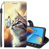 SEHEYA per Motorola Moto Edge 50 Fusion Cover Libretto con Motivo Custodia Portafoglio a Libro Flip Case 3 Tasche Interne Fibbia Magnetica Protezione Caso, Gatto e Farfalla