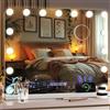 MAMIZO Specchio da trucco Bluetooth con illuminazione,Specchio Hollywood con luce,58x46cm,15 LED,Dimmerabile,3 colori di luce,USB,Lente di ingrandimento 10x,Specchio da parete,Specchio da tavolo