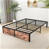 VERFARM Telaio del letto in metallo con plantare in legno vintage, telaio con rete a doghe, per camera da letto, camera degli ospiti, facile da montare, senza rumore, non richiede molle da boxe, 140 x