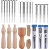 Bangbobi Kit per Feltro ad ago con Manico in Legno, 30 Aghi per Feltro in 3 Dimensioni, Accessori per Feltro ad ago per Feltro a Secco, Inclusi culle per Le Dita