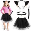Booaee Costume da gatto per bambini, set di 4 pezzi di costumi da gatto per bambini, costume da gattino per gatti con tutù nero e orecchie da gatto per accessori per la decorazione della festa di Carnevale