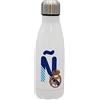 CYPBRANDS Real Madrid - Bottiglia d'acqua in acciaio inox, chiusura ermetica, con motivo lettera Ñ in blu, 550 ml, colore bianco, prodotto ufficiale