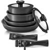 BEZIA Set di pentole a induzione con rivestimento in ceramica sano, pentole e padelle antiaderenti, set da 10 pezzi con manici staccabili, set da cucina per camper a induzione con manici rimovibili,