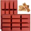 YXHZVON 2 PCS Stampi Per Barrette, Stampo Rettangolari Silicone 12 Cavità, Stampi in Silicone Barrette Cereali Per Cioccolato, Pane, Muffin, Pane Di Mais, Cheesecake E Sapone (rosso mattone)