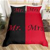 Loussiesd Mr Mrs Bedding Set Nero Rosso Creativo Comforter Cover per Amante Coppia San Valentino Copripiumino Love Man Woman Romance Traspirante Biancheria da letto & Biancheria da letto & Lino Super King