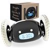 CLOCKY Sveglia Rumorosa per chi ha il Sonno Pesante Dormiglioni Pesante Sordi Ruote Sveglia Digitale da Comodino per Dormienti Rumorissima Adulti Bambini che Scappa Cammina Regali Divertenti (Nero)