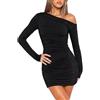 Vestito Donna Nero Monospalla Sexy - Tubino Corto Elasticizzato Per Serate, Feste Ed Estate - Foto 2