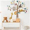 Ambiance Sticker Adesivi murali per bambini - Decorazione cameretta bambino - Adesivo da parete per cameretta bambini - Adesivo da parete con animali della giungla nei legno - H90 x L60 cm