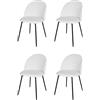KEKOHOME Set 4 sedie sala da pranzo LUNA gambe in acciaio nero opaco, tessuto bianco