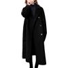 Yancremio Cappotto Lungo Elegante Doppiopetto in Misto Lana da Donna Giacca Casual Comoda da Ufficio Cappotto Caldo Invernale da Esterno (Nero,XL)