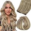 Fshine Geniale Tessitura Extension Marrone Chiaro Evidenziato e Bionda Platino Ultra Sottile Capelli Lunghissimi 60g 60cm Leggeri Estensioni Umani Matassa Lisci Extension Genius Weft