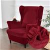 Highdi Velvet Copripoltrona con Orecchie Elasticizzato, Tinta unita 2-Pezzi Copridivano da 1 Posto con Fodera per Cuscino, Lavabile per Strandmon Bar Soggiorno Camera da Letto (Rosso)