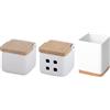 KOOK TIME Set accessori da cucina - include barattolo porta sale, porta utensili da cucina e barattolo porta aglio - barattolo sale e aglio con coperchio in bambù (Bianco)