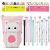 Hocadrv Set di Cancelleria di Kawaii Gatto Carino di Cartoon, 1 Astuccio Kawaii Telescopica, 12 Penne a Inchiostro Gel Nero con Design di Gatti Colorati da 0,5 mm, 240 Note Indice