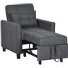 HOMCOM Poltrona Letto Singolo con Schienale Reclinabile su 3 Livelli, 2 Ruote e Cuscino, Divano Letto Singolo Pieghevole per Soggiorno in Tessuto Effetto Lino e Legno, 69x82x85cm, Grigio