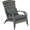 Outsunny Sedia da Giardino Adironrack con Braccioli, in Rattan e Acciaio, 64x80x90 cm, Grigio|Aosom