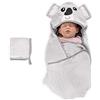 Navaris Set Asciugamano e Mussola Neonato - Accappatoio 70x70cm e Panno per Bambini 0-12 Mesi - Asciugamano con Cappuccio in Bambù OEKO-TEX - Koala